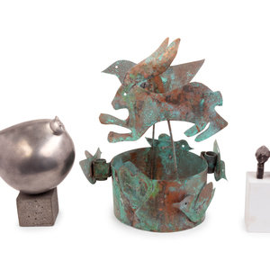 Appraisal: Three Metal Figural Groups th Century comprising a two-light cut-copper