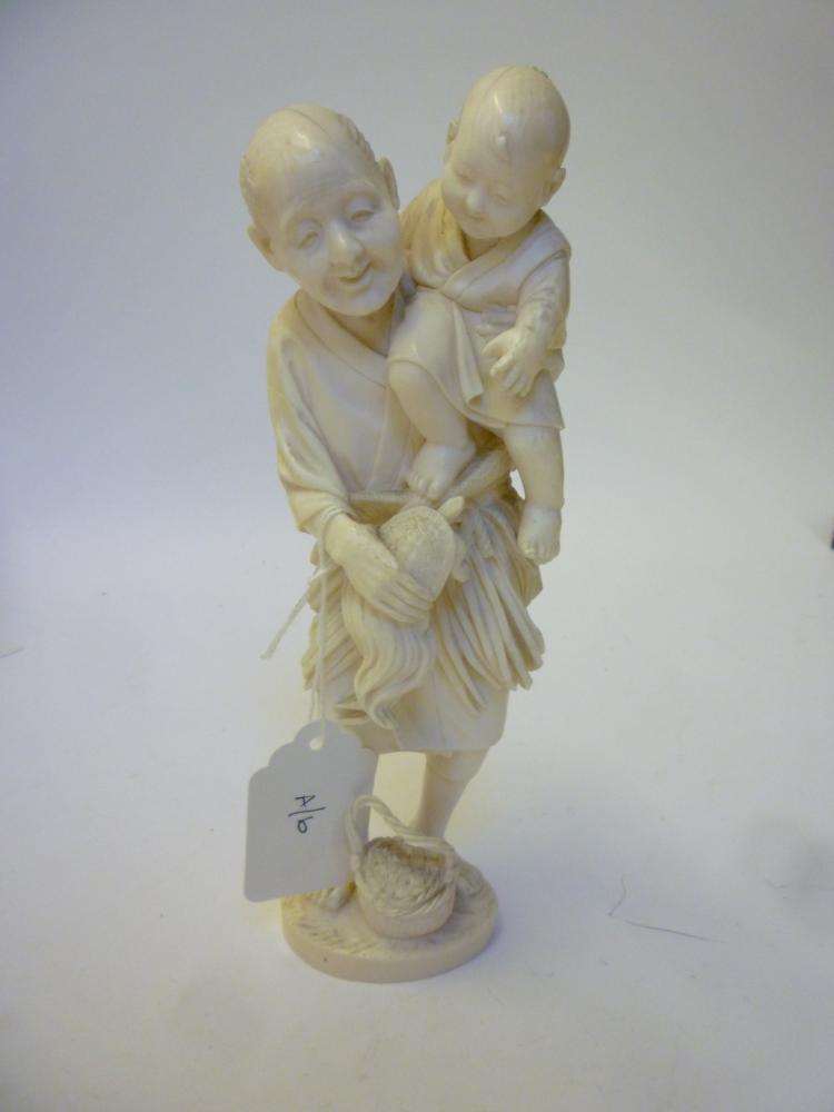 Appraisal: A JAPANESE IVORY OKIMONO Meiji Period carved as an old