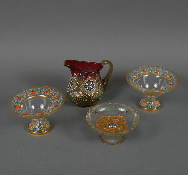 Appraisal: Three Bristol glass footed dishes and a pitcher all with