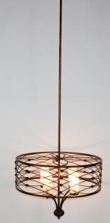 Appraisal: Burnished iron ring chandelier on post Burnished iron ring chandelier