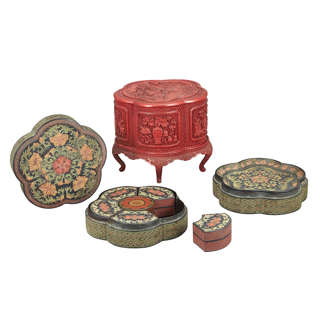 Appraisal: Rare Chinese Red Lacquer Covered Box and Stand Qianlong Period