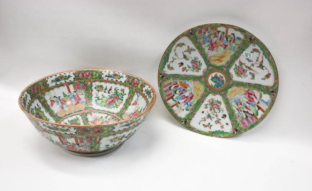 Appraisal: TWO CHINESE ROSE MEDALLION PORCELAIN TABLEWARE ITEMS each hand painted