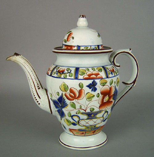 Appraisal: Gaudy Dutch teapot th c in the urn pattern h