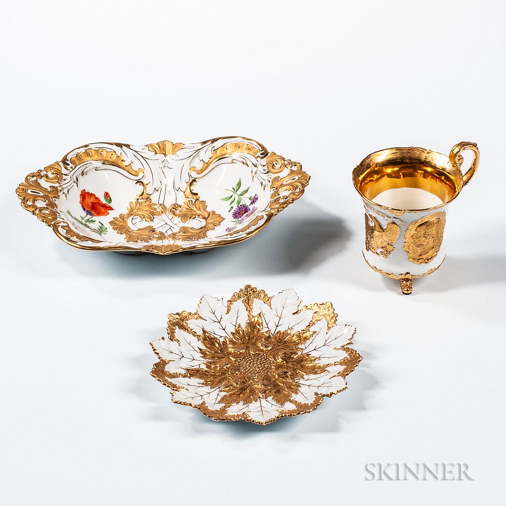 Appraisal: Three Meissen Porcelain Gold-decorated Tableware Items Three Meissen Porcelain Gold-decorated