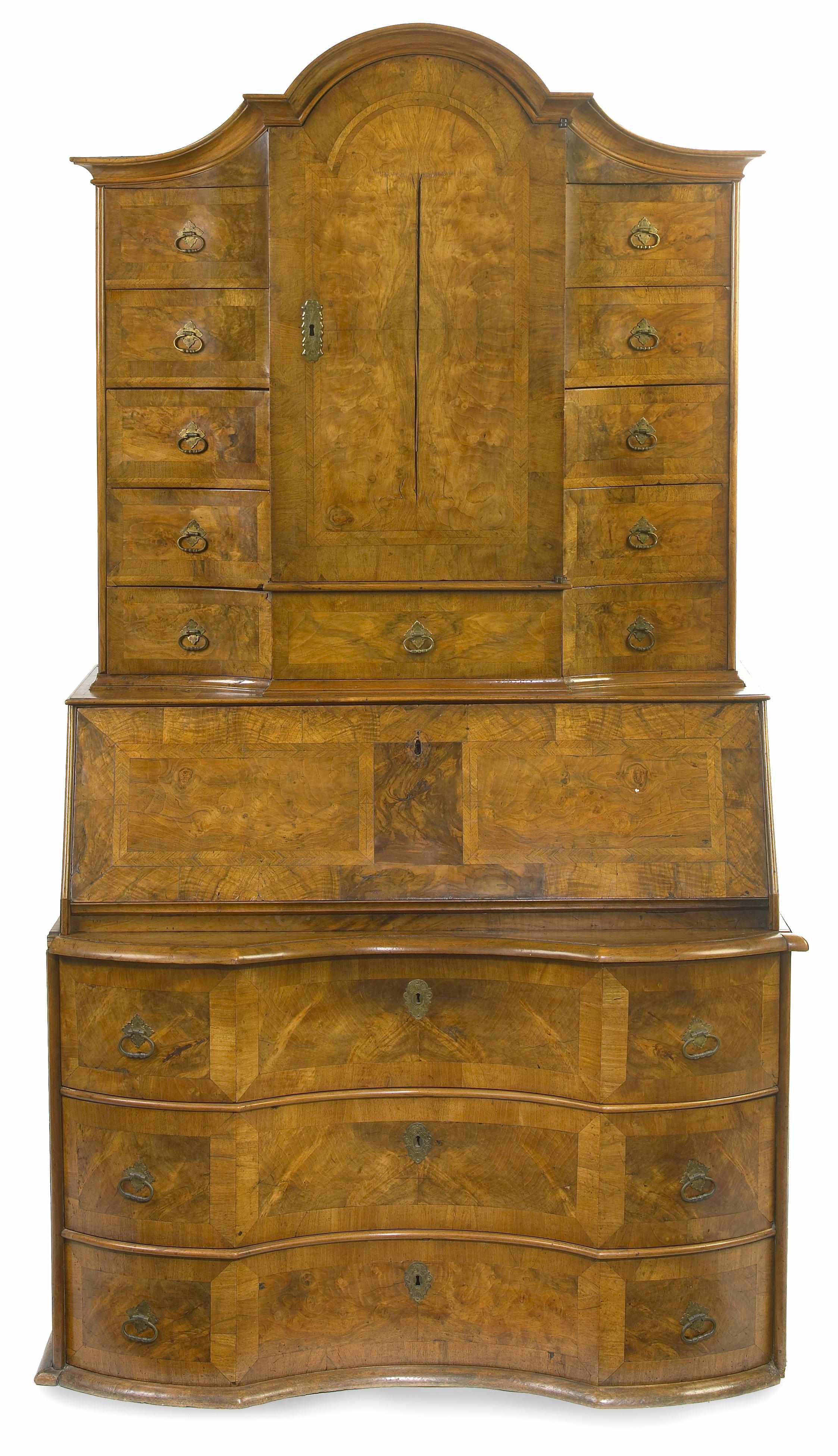 Appraisal: A South German Baroque inlaid walnut secretary cabinet first quarter