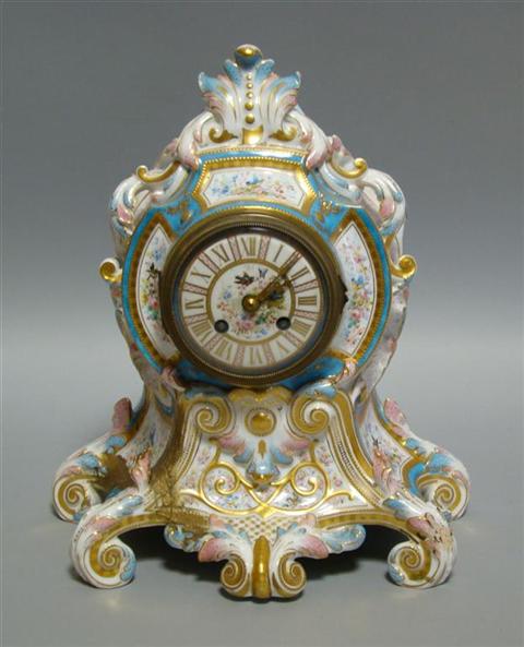 Appraisal: CONTINENTAL PORCELAIN MANTEL CLOCK With green anchor mark under base