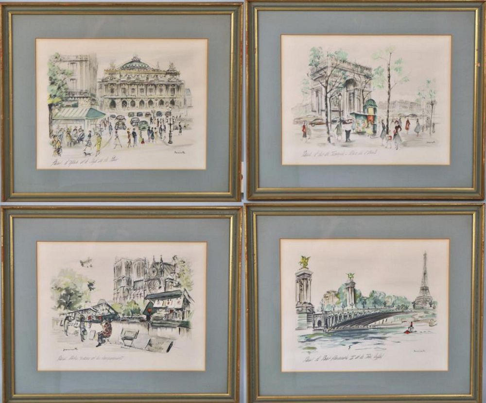 Appraisal: Janicotte Set Four Colored Lithos of Paris framed not examined