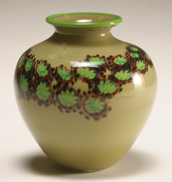 Appraisal: Albo Glass studio vase Green and brown murrines at shoulder