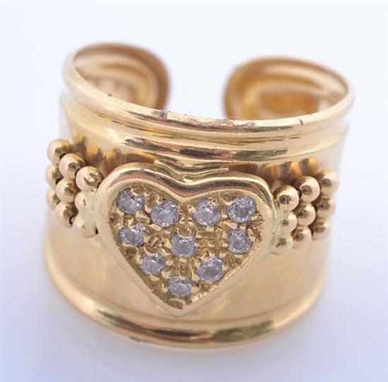 Appraisal: A HEART RING WITH CLEAR STONES TESTED CT GOLD