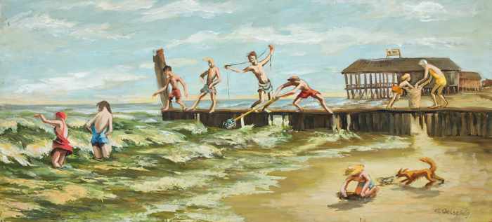 Appraisal: AUGUSTA DENK OELSCHIG American - Activities at the Pier oil