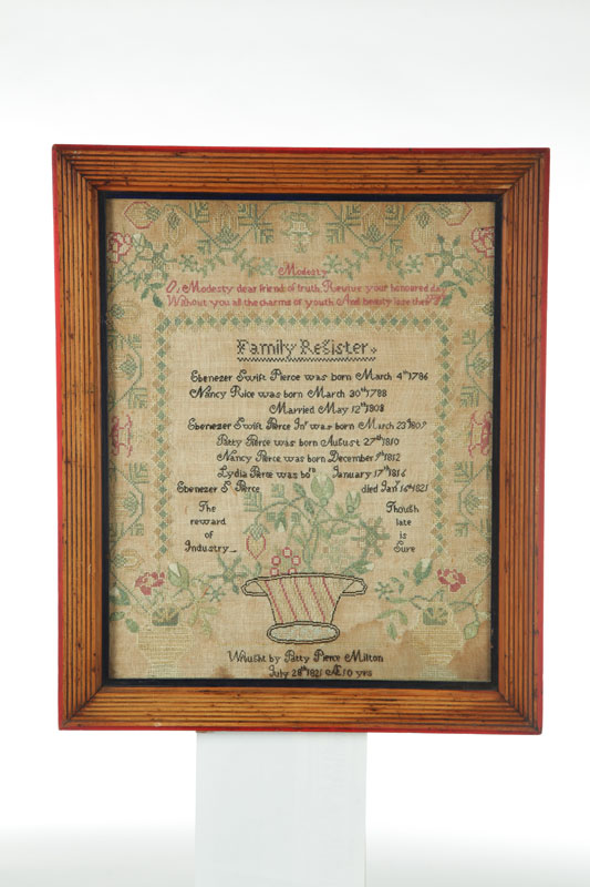 Appraisal: MASSACHUSETTS FAMILY REGISTER Pierce family Milton Norfolk County silk on