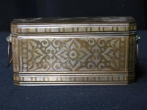 Appraisal: INDIAN RECTANGULAR BOX Of bronze within inlaid silver work in