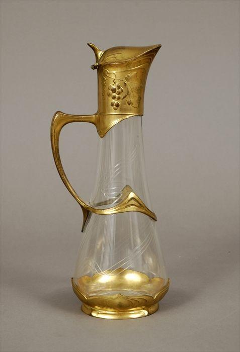 Appraisal: Art Nouveau Gilt-Metal Mounted Cut Glass Claret Jug in