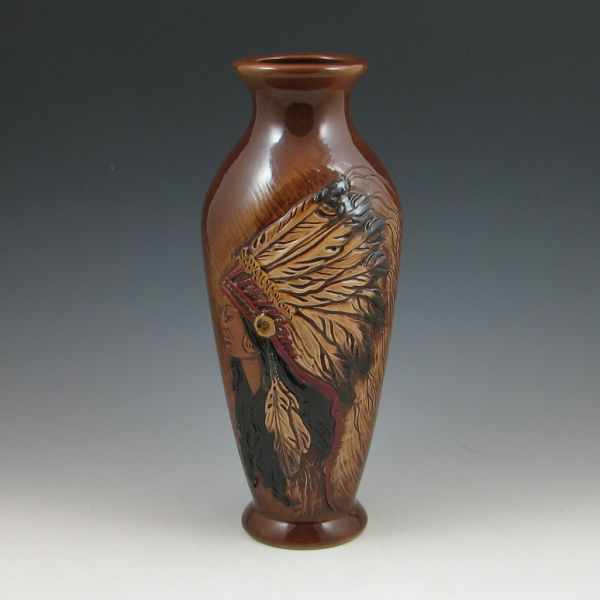 Appraisal: Rick Wisecarver vase with carved Native American Indian maiden Signed