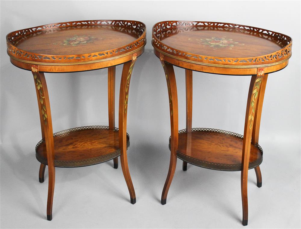 Appraisal: PAIR OF NEOCLASSICAL INLAID FLORAL DECORATED END TABLES each with