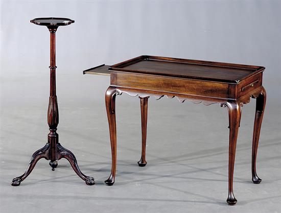 Appraisal: Queen Anne style tea table and candlestand th centuryrectangular dished