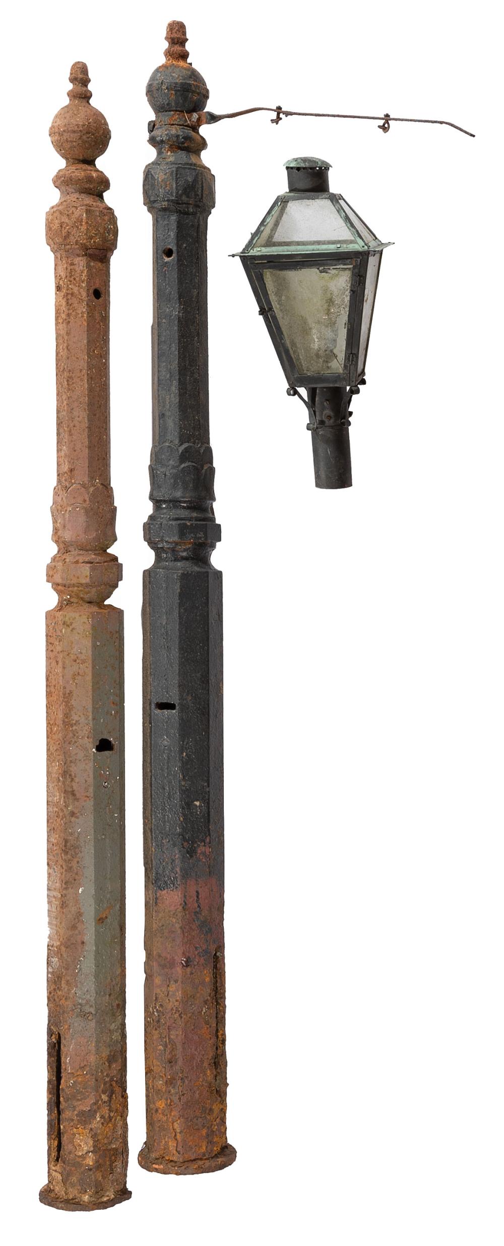 Appraisal: Pair of Antique American Cast Iron Lamp Posts octagonal standard