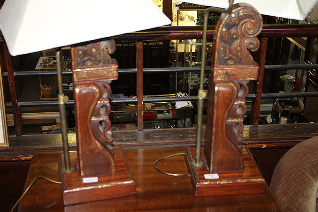 Appraisal: A PAIR OF CARVED ASIAN STYLE TABLE LAMPS each with