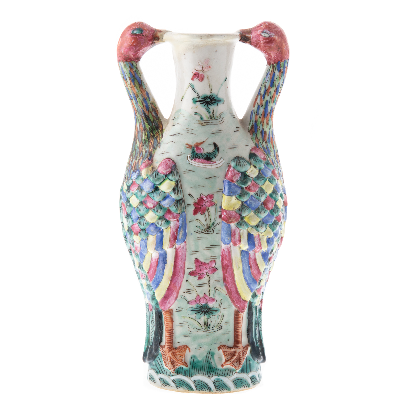 Appraisal: UNUSUAL CHINESE EXPORT FAMILLE ROSE VASE Vase with raised double