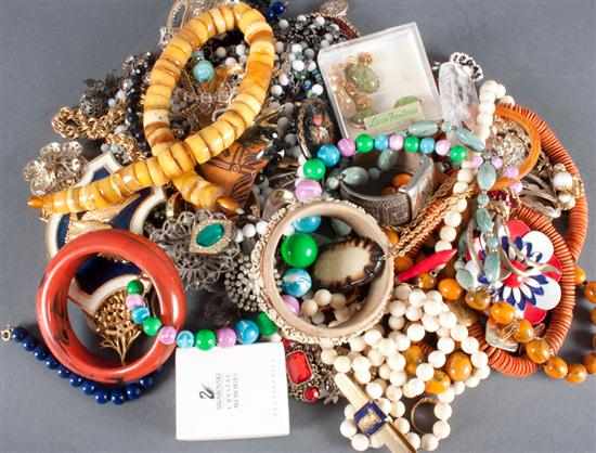 Appraisal: Assorted costume jewelry including hardstone bead necklaces bangle bracelets brooches