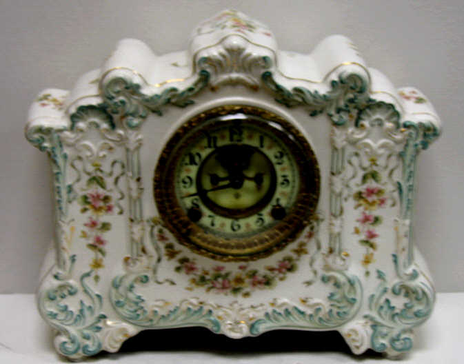 Appraisal: ANSONIA CERAMIC CASE MANTEL CLOCK Circular dial with open escapement