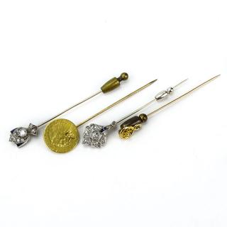 Appraisal: Collection of Four Stick Pins Including Two Antique Platinum Diamond