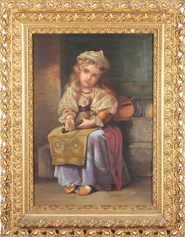 Appraisal: Portrait of young girl with violin oil on canvas x