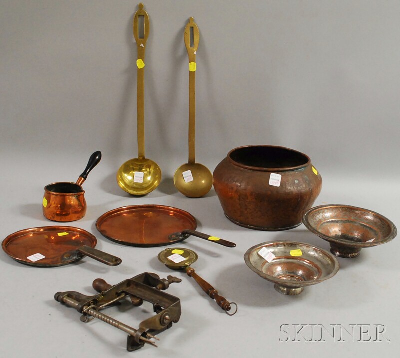 Appraisal: Nine Assorted Small Metal Articles two brass ladles a miniature