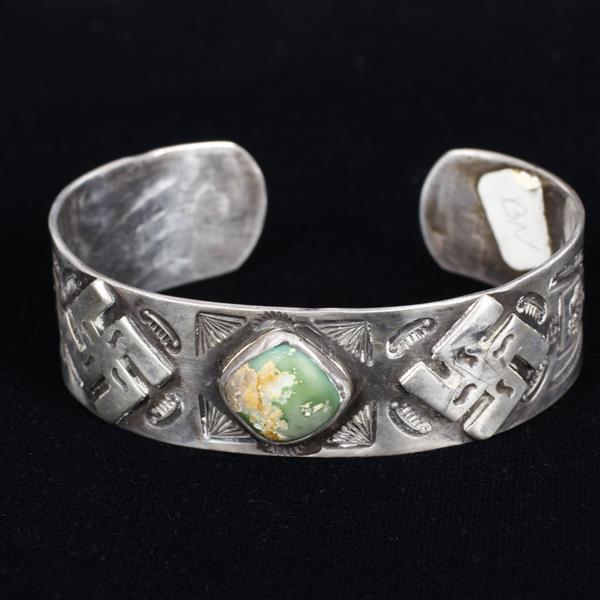 Appraisal: Vintage Southwestern Native American Sterling Silver Cuff Bracelet with green