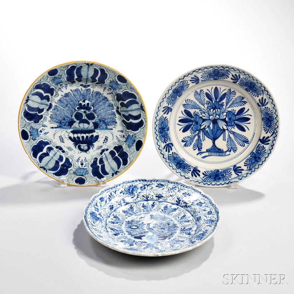 Appraisal: Three Dutch Delftware Blue and White Dishes Holland th century