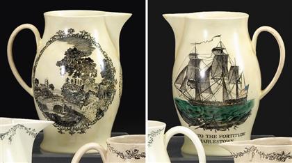 Appraisal: Liverpool black transfer and polychrome decorated commemorative pitcher late th