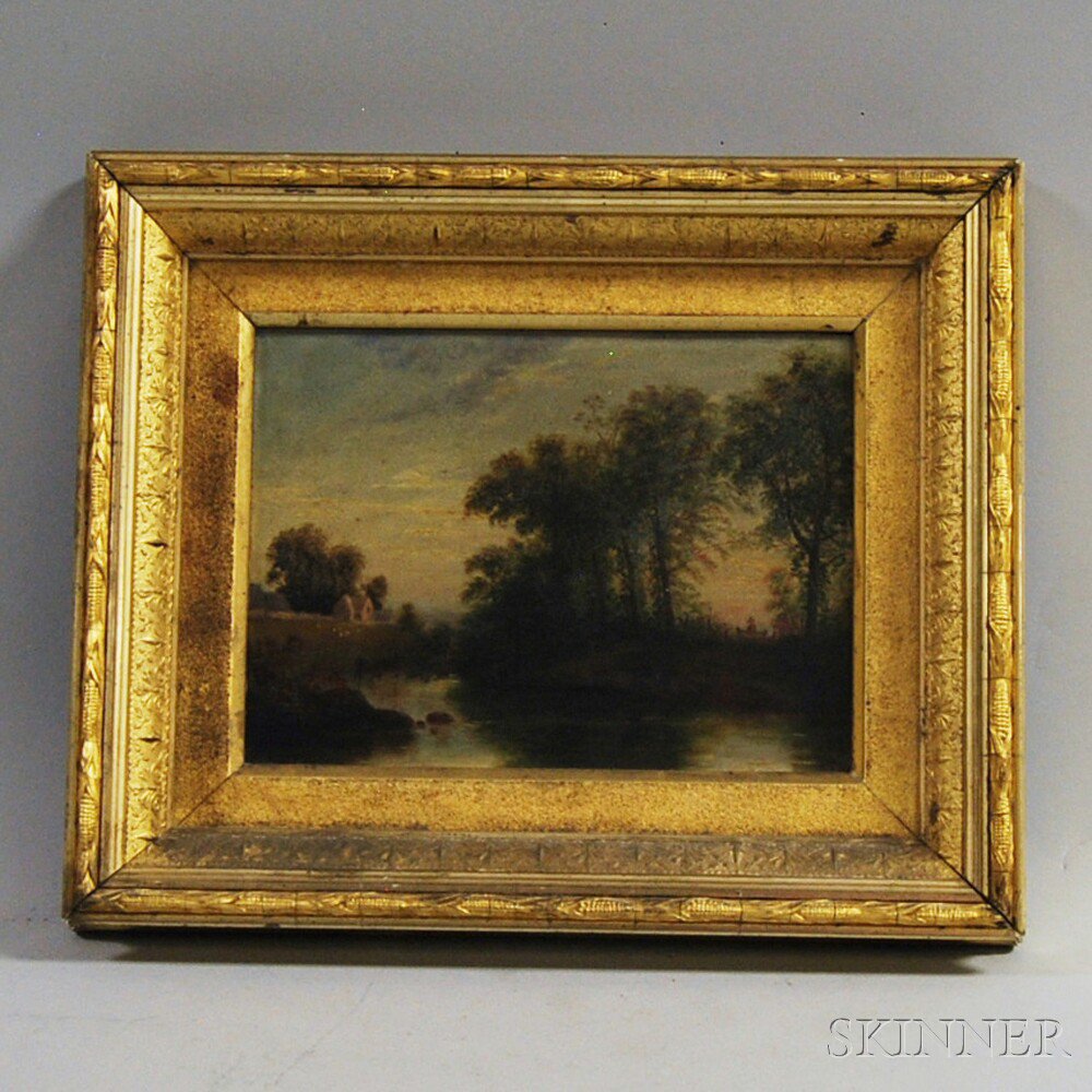 Appraisal: Oil on Canvas of a River Scene with Cattle America