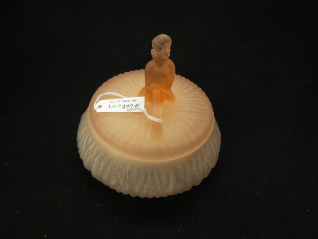 Appraisal: Art Deco Satin Art Glass Dresser Jar pink figural lady