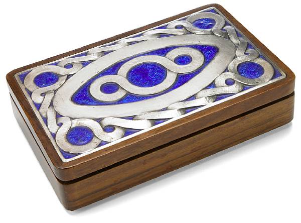 Appraisal: An Ottaviani enameled silver and rosewood box s impressed OTTAVIANI