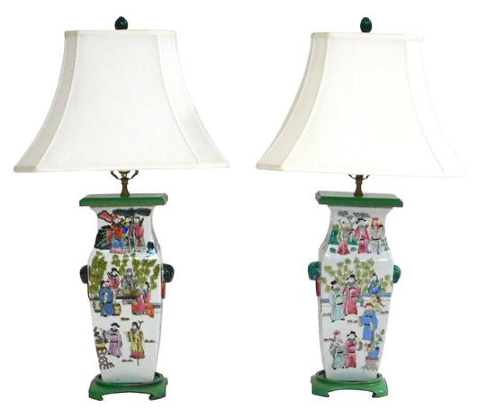 Appraisal: ASIAN Pair of famille rose vases mounted as lamps Chinese