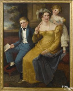 Appraisal: American oil on canvas family portrait ca depicting a mother