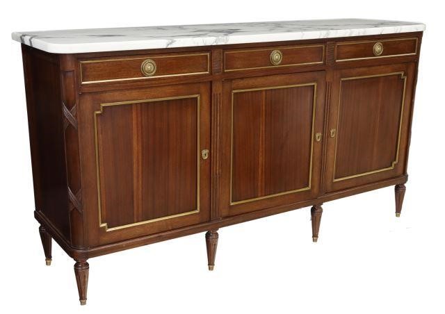 Appraisal: French Louis XVI style mahogany sideboard th c marble top