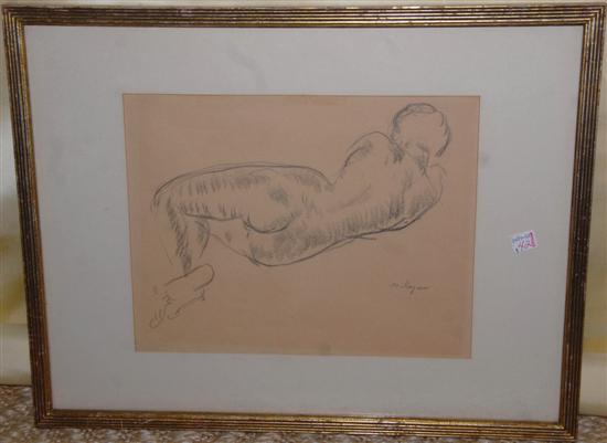 Appraisal: MOISE KOGAN - Chalk drawing on paper Reclining nude from