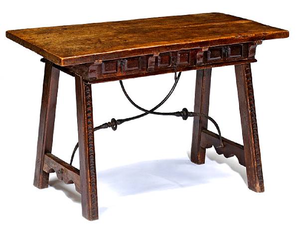 Appraisal: A Spanish Baroque iron mounted walnut library table late th