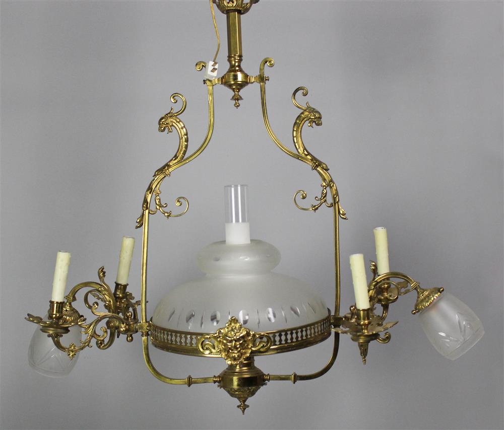 Appraisal: FRENCH PROVINCIAL GILT BRASS AND FROSTED AND ETCHED GLOBES AND