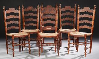 Appraisal: Set of Six French Carved Beech Ladderback Rush Sea Set