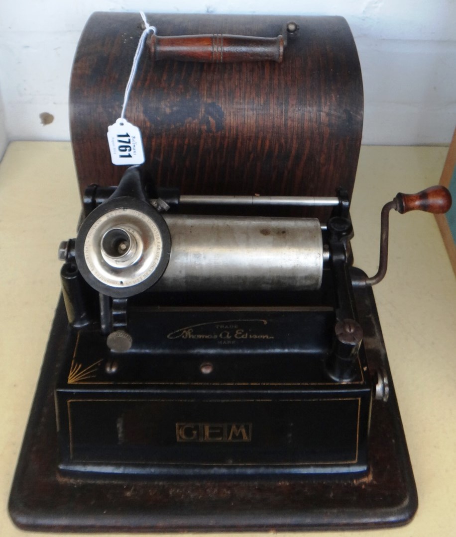 Appraisal: A Thomas Edison 'Gem' cylinder phonograph with a sheet brass