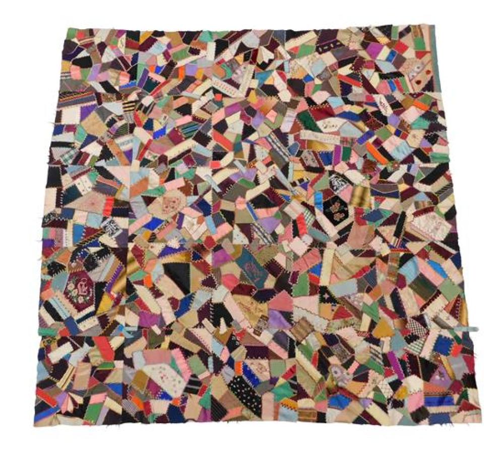 Appraisal: Crazy quilt top th th C embroidered silk and velvet