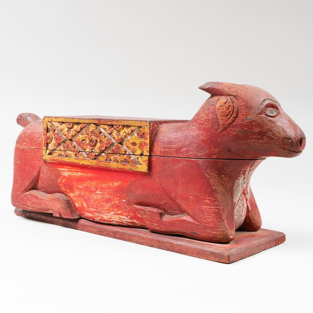 Appraisal: Indian Red Painted and Parcel-Gilt Wood Stand in the Form