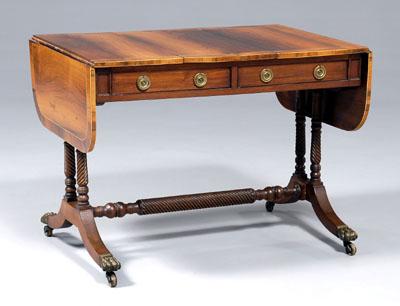 Appraisal: Regency inlaid rosewood sofa table banded rosewood top with two