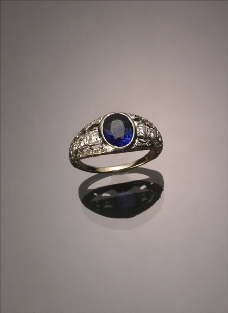 Appraisal: -Karat White-Gold Blue Sapphire and Diamond Dinner Ring Set with