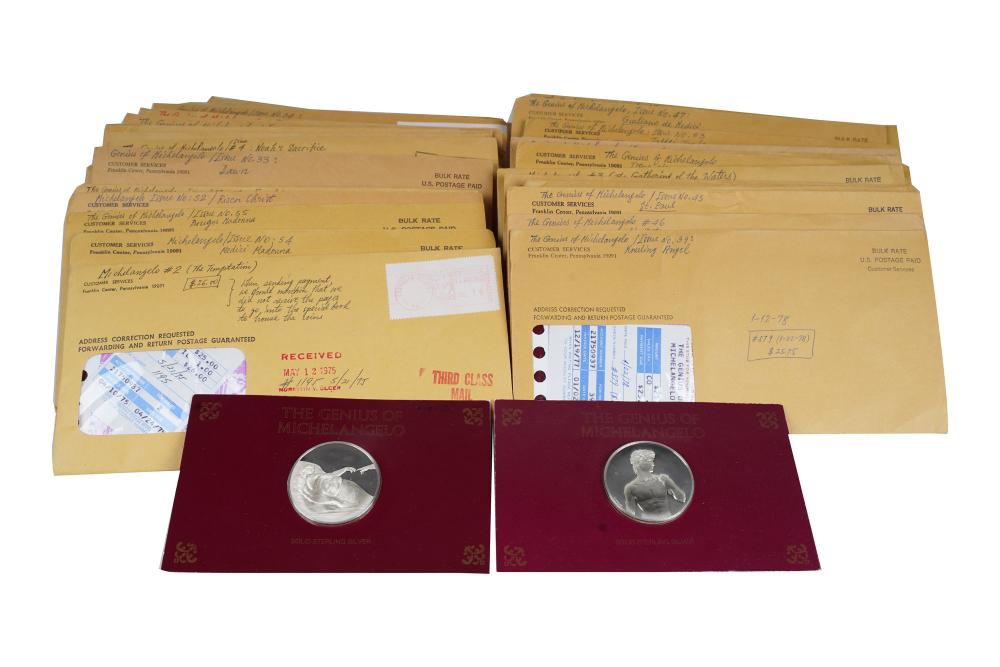 Appraisal: FORTY-FIVE 'GENIUS OF MICHELANGELO' STERLING COINSthe majority in sealed envelopes