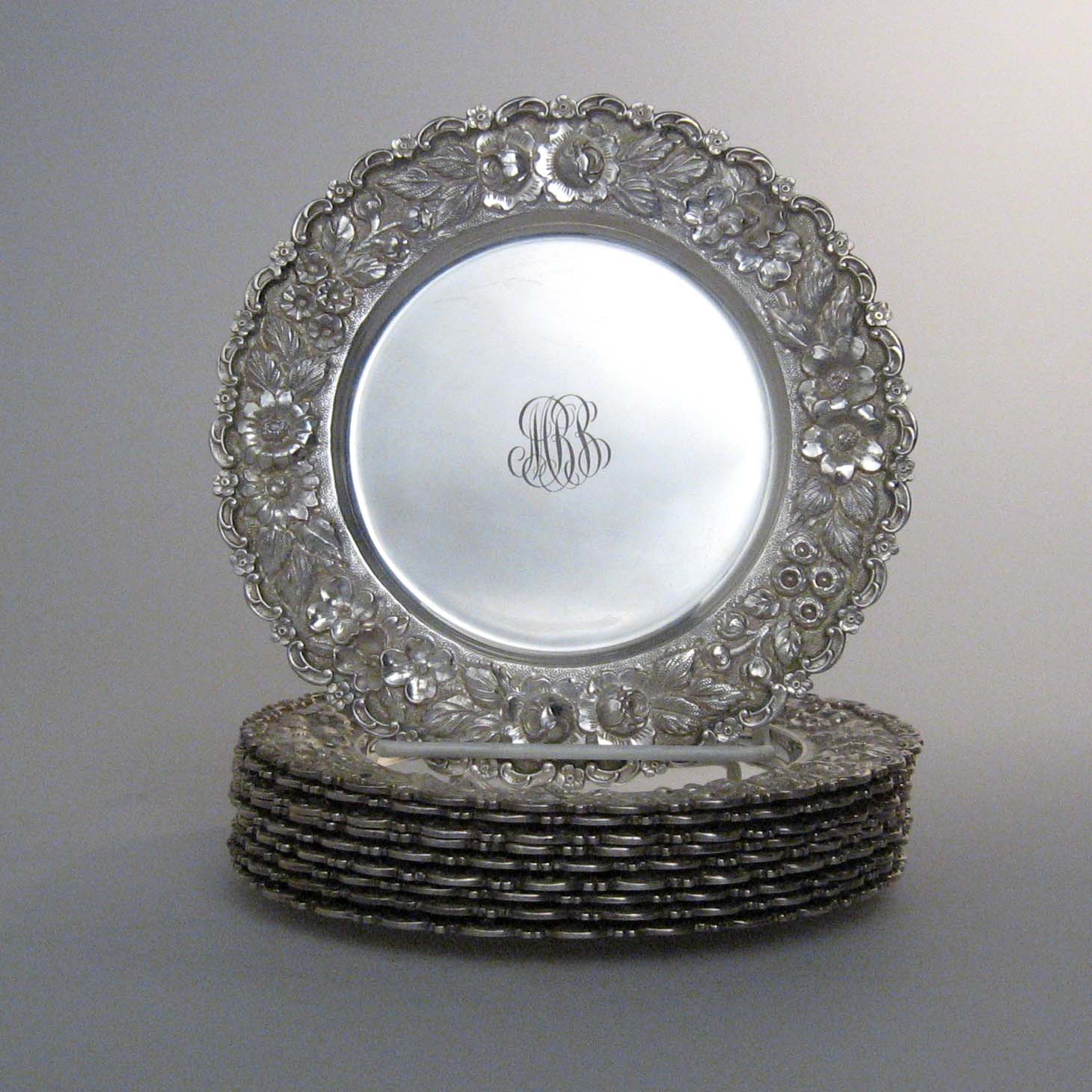 Appraisal: Set of ten sterling silver bread and butter plates marcus