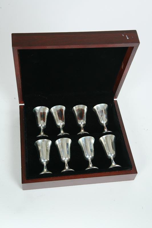 Appraisal: SET OF STERLING COMMUNION GOBLETS IN CASE Eight small footed