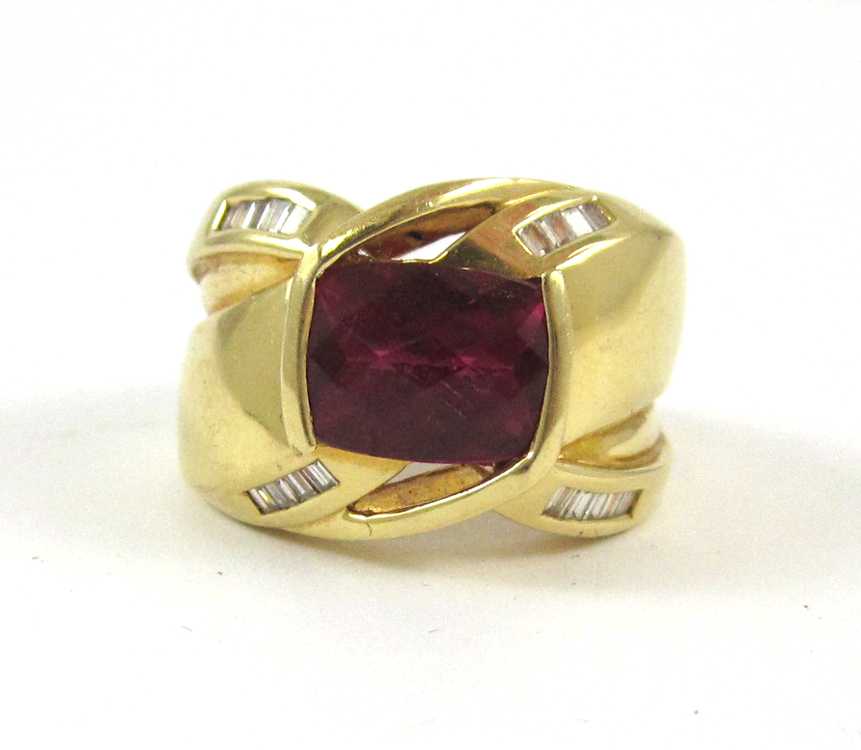 Appraisal: LAURA RAMSEY RUBELLITE AND DIAMOND RING k yellow gold with